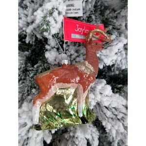 Joyland Woodland Winter Brown Beaded Glittered Reindeer Glass Christmas Ornament